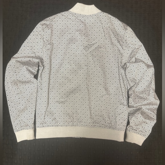 JF J. Ferrar Geometric Diamond Zip-Front Bomber Jacket - White & Black - Picture 3 of 6